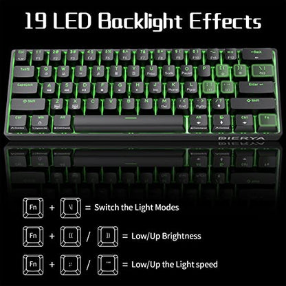 DIERYA 60% Mechanical Keyboard, DK61se Wired Gaming Keyboard with Red Switches,LED Backlit Ultra-Compact 61 Keys Mini Office Keyboard for Windows Laptop PC Gamer Typist（Black）