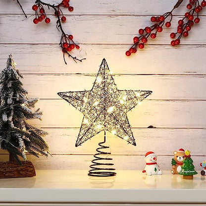 Roylvan Christmas Star Tree Topper with 8 Lighting Modes, USB Christmas Star Treetop with Timer Decorative Light with Silver Strip, 20 LED Light Xmas Tree Top Decor for Home Indoor Outdoor, Black