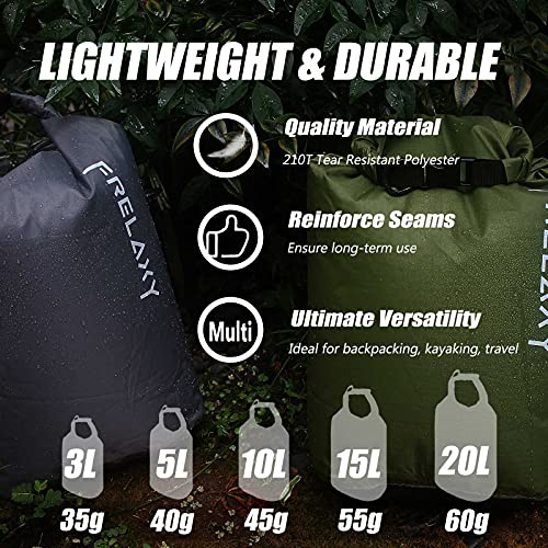 Frelaxy Dry Bag 3-Pack/5-Pack, Ultralight Dry Sack, Outdoor Bags Keep Gear Dry for Hiking, Backpacking, Kayaking, Camping, Swimming, Boating