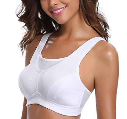 Wingslove Women's Full Coverage High Impact Wirefree Workout Non Padded Sports Bra Bounce Control (White,48C)