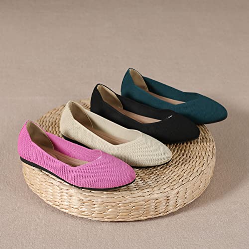 Semwiss Round Toe Flats for Women Dressy Comfortable, Knit Ballet Flat Shoes Casual Shoes Walking Flats Office Shoes Black Size 8