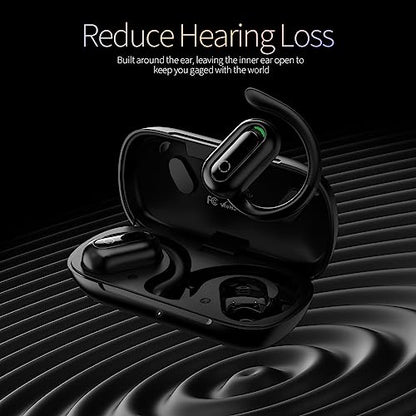 Open Ear Headphones Bluetooth 5.3 Wireless Earbuds for iPhone & Android, Wireless Open Ear Earbuds with Rotatable Earhooks, Deep Bass, IPX7 Waterproof Earphones for Sports, Workouts, Running, Cycling