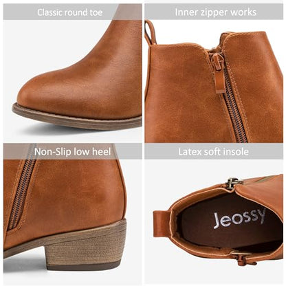 Jeossy Women's Ankle Boots Fashion Low Heel Yellow Brown Winter Booties for Women Size 6(DJY905 Yellow Brown 06)