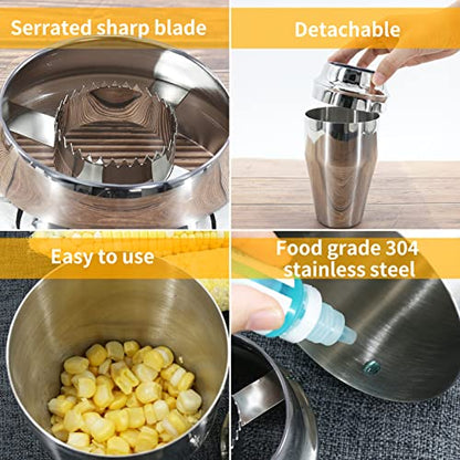 Newness Corn Stripper Peeler, Corn Cutter with Cup, 304 Stainless Steel Cob Corn Thresher Stripping Tool, Corn Cutter off Cob Kernel Remover Slicer with Serrated Sharp Blade for Home & Kitchen