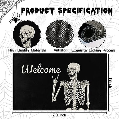 ATMOPSK Skull Doormat Funny Halloween Skull Welcome Door Mat,Living Room Kitchen Floor Mat Home Halloween Indoor Outdoor Decoration 17 x29 Inch