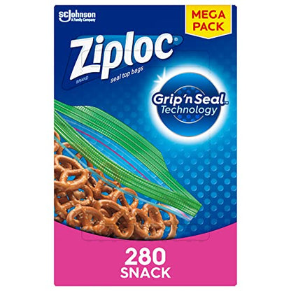 Ziploc Snack Bags for On the Go Freshness, Grip 'n Seal Technology for Easier Grip, Open, and Close, 280 Count