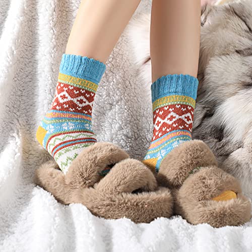 Trifabricy 5 Pairs Wool Socks - Warm Socks For Women Vintage Cozy Socks For Women Thick Knit Winter Socks, Womens Soft Crew Socks