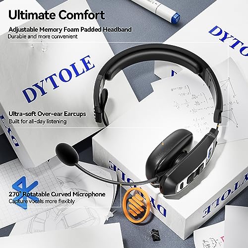 Dytole Bluetooth Headset, Trucker Bluetooth Headset with Microphone AI Noise Cancelling, Trucker Headset for 164ft & 65Hours Working Time, Wireless Headset for Work from Home/Trucke Driver/Computer