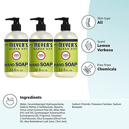 Mrs. Meyer's Hand Soap, Made with Essential Oils, Biodegradable Formula, Lemon Verbena, 12.5 fl. oz - Pack of 3