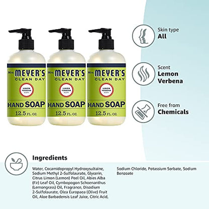 Mrs. Meyer's Hand Soap, Made with Essential Oils, Biodegradable Formula, Lemon Verbena, 12.5 fl. oz - Pack of 3