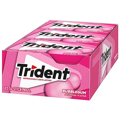 Trident Bubblegum Sugar Free Gum, 12 Packs of 14 Pieces (168 Total Pieces)