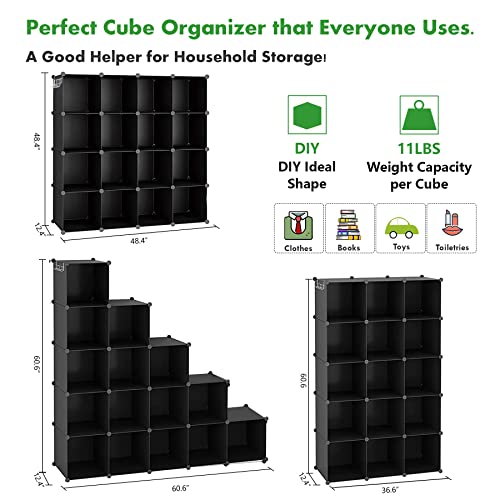 C&AHOME Cube Storage Organizer, 16-Cube Shelves Units, Closet Cabinet, DIY Plastic Modular Bookshelf, Bookcase, Storage Cubes Ideal for Bedroom, Living Room, 48.4" L × 12.4" W × 48.4" H Black SUM3016H