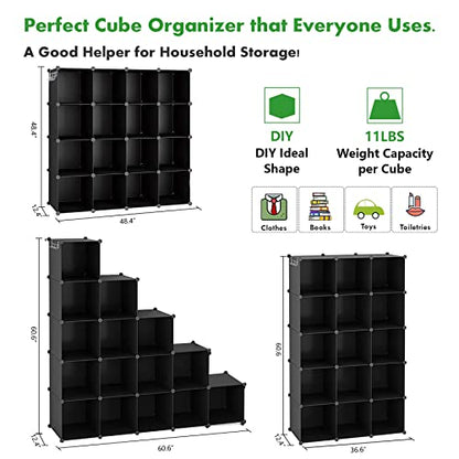 C&AHOME Cube Storage Organizer, 16-Cube Shelves Units, Closet Cabinet, DIY Plastic Modular Bookshelf, Bookcase, Storage Cubes Ideal for Bedroom, Living Room, 48.4" L × 12.4" W × 48.4" H Black SUM3016H