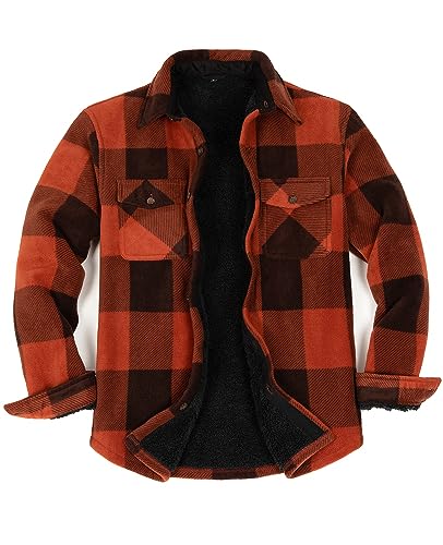 ZENTHACE Flannel Shirt Jacket for Men Sherpa Fleece Lined Flannel Shacket Jackets Winter Button Up Overshirt Buffalo Plaid Brown XXL