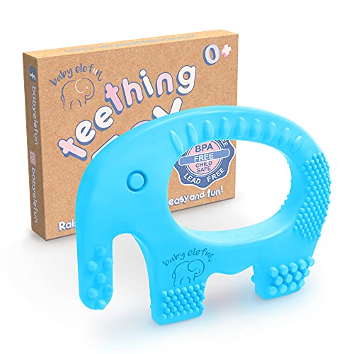 BABY ELEFUN Teething Toys for Boys, Effective & Easy to Hold BPA Free Silicone Teethers with Gift Package, Elephant Teether Rings Toys Best for Babies 0-6, 6-12 Months, Infant Boys, Baby Shower