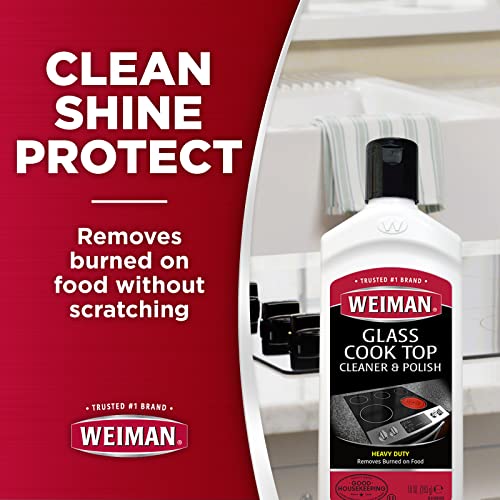 Weiman Cooktop and Stove Top Cleaner Kit - Glass Cook Top Cleaner and Polish 10 oz. Scrubbing Pad, Cleaning Tool, Razor, Scraper