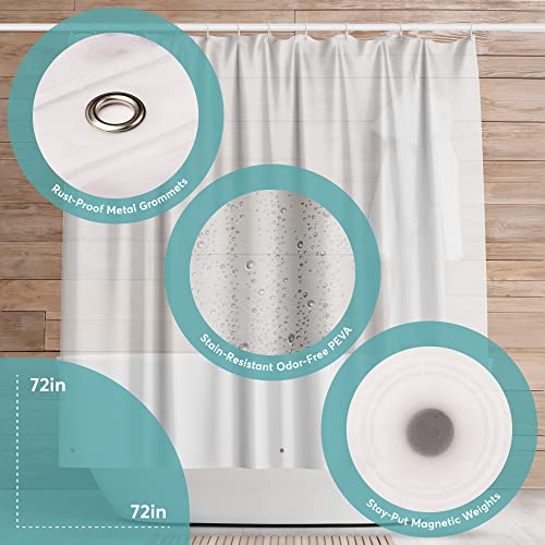 BigFoot Shower Curtain Liner – 72 x 72 PEVA Heavy Duty Shower Curtain with Rustproof Metal Grommet and 3 Magnetic Weights – Odor Free and Compatible with Standard Showers, Clear