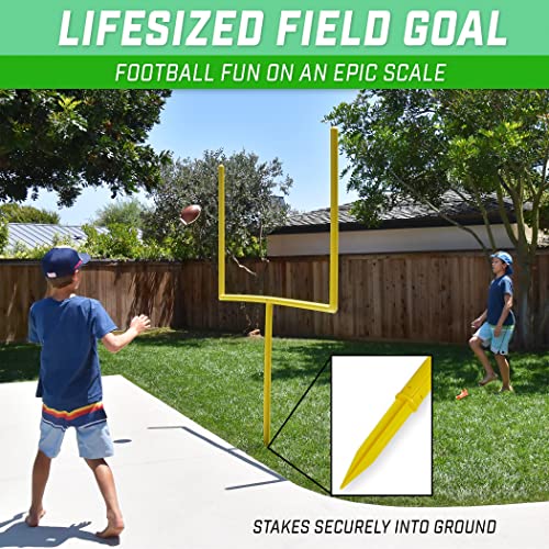 GoSports 8 ft PRO Kick Challenge Field Goal Post Set with 2 Footballs and Kicking Tee - Life Sized Backyard Field Goal for Kids & Adults