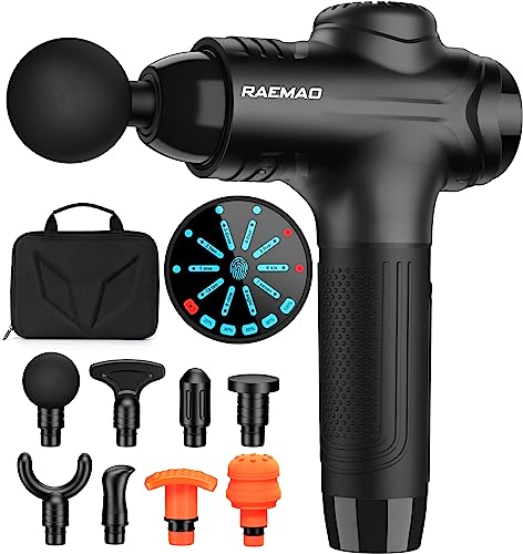 RAEMAO Massage Gun Deep Tissue, Back Massage Gun for Athletes for Pain Relief attaching 8 PCS Specialized Replacement Heads, Percussion Massager with 10 Speeds & LED Screen, Black