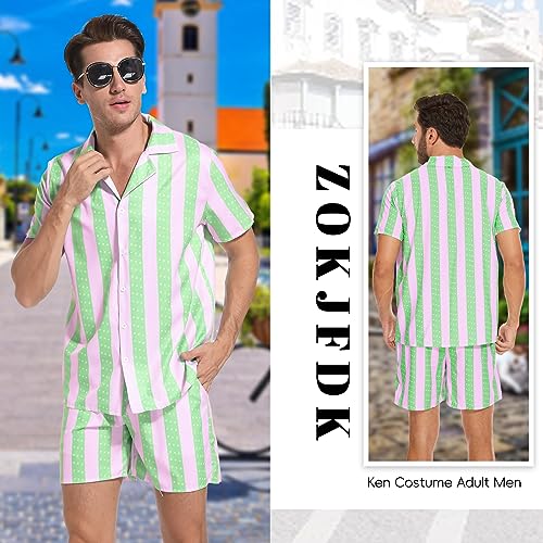 ZOKJFDK Ken Costume for Adult Men Ken Cosplay Beach Costumes Suits Shirt Shorts Outfits Ken Doll Costume for Halloween Party(Large) Green