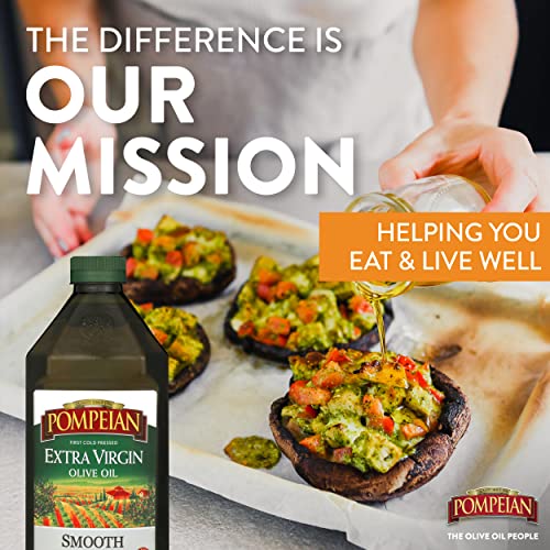 Pompeian Smooth Extra Virgin Olive Oil, First Cold Pressed, Mild and Delicate Flavor, Perfect for Sauteing & Stir-Frying, 68 Fl Oz