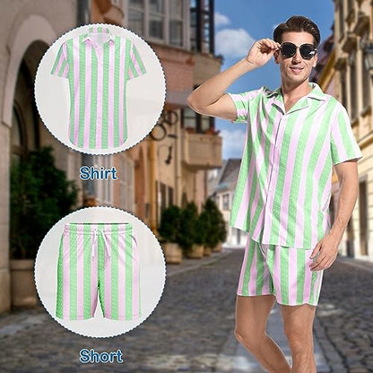 ZOKJFDK Ken Costume for Adult Men Ken Cosplay Beach Costumes Suits Shirt Shorts Outfits Ken Doll Costume for Halloween Party(Large) Green