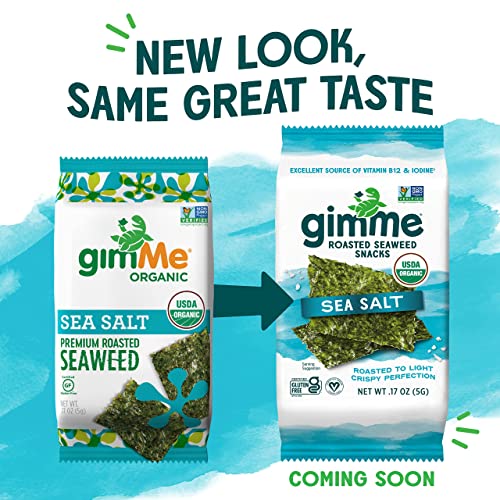 gimMe - Sea Salt - 20 Count - Organic Roasted Seaweed Sheets - Keto, Vegan, Gluten Free - Great Source of Iodine & Omega 3’s - Healthy On-The-Go Snack for Kids & Adults