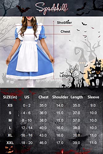 Women Blue White Alice Princess in Costume Wondeful Princess Costume Deluxe Halloween Dress Short Sleeve M