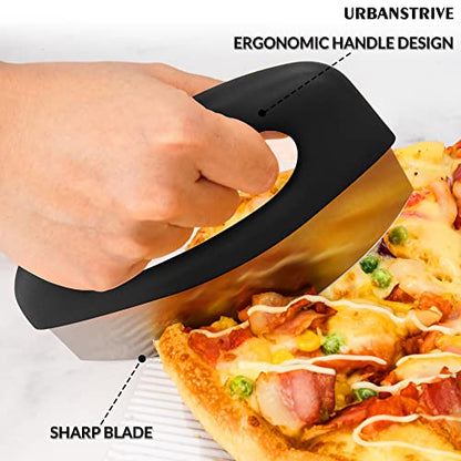 Urbanstrive Heavy Duty Stainless Steel Pizza Cutter with Cover, Super Sharp Blade Pizza Knife Pizza Cutter Rocker, Perfect Kitchen Gadgets for Pizza Cutting Home Essentials, Black