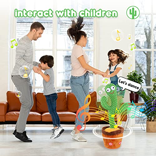 Aunpoos Kids Dancing Talking Cactus Toys for Baby Boys and Girls, Singing Mimicking Recording Repeating What You Say Sunny Cactus Electronic Light Up Plush Toy with 120 English Songs Smart Toy