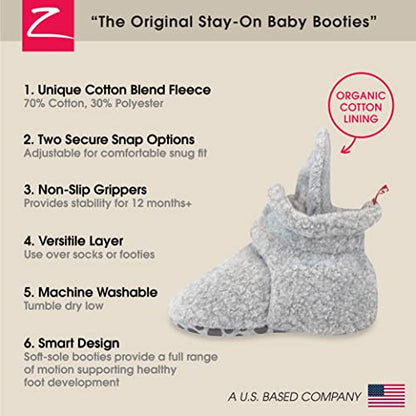 Zutano Unisex Fleece Baby Booties with Organic Cotton Lining, Newborn Essentials, Heather Gray, 6 Months