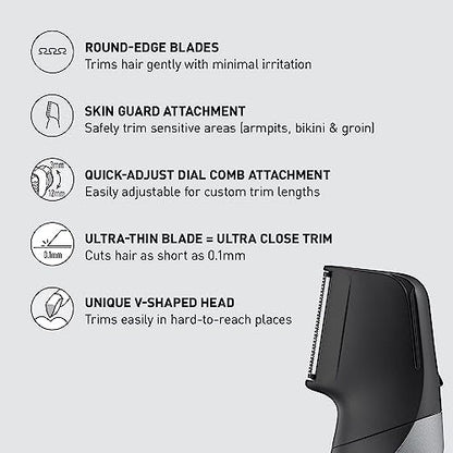 Panasonic Body Groomer for Men and Women, Unisex Wet/Dry Cordless Electric Body Hair Trimmer with 2 Comb Attachments, Multi-Directional Shaving in Sensitive Areas - ER-GK80-S (Black)