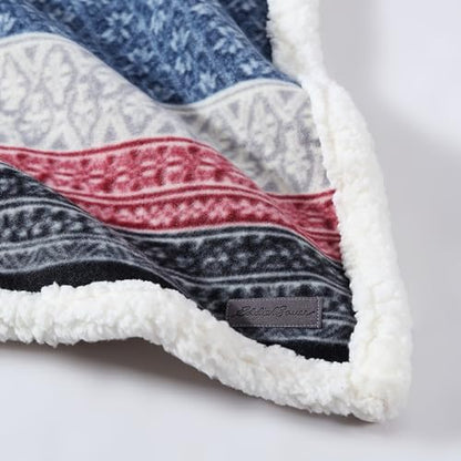 Eddie Bauer Brushed Throw Blanket Reversible Sherpa & Brushed Fleece, Lightweight Home Decor for Bed or Couch, Fair Isle Midnight