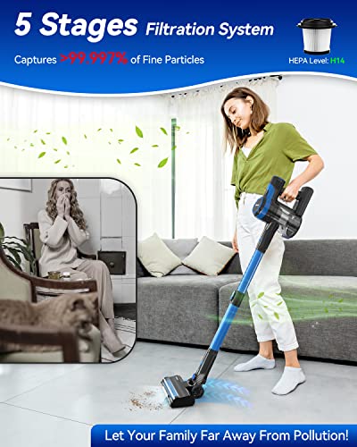 DEVOAC Cordless Vacuum Cleaner, Lightweight Vacuum Cleaner with Rechargeable Battery, Convenient 6 in 1 Stick Vacuum Cleaner with Powerful Suction, Handheld Vacuum for Carpet Hard Floor Pet Hair Home