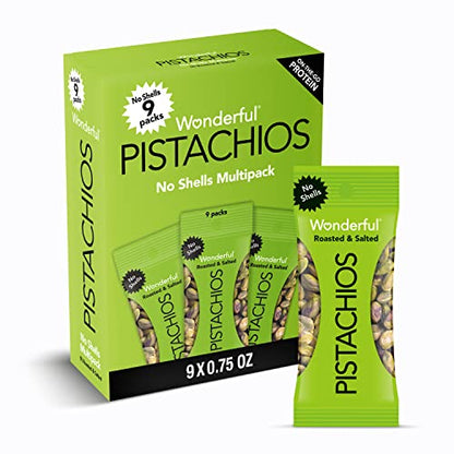 Wonderful Pistachios No Shells, Roasted & Salted Nuts, 75 Ounce Bags (Pack of 9), Protein Snack, On-the Go, Individually Wrapped Healthy Snack