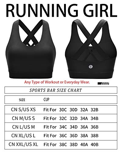 RUNNING GIRL Sports Bra for Women, Criss-Cross Back Padded Strappy Sports Bras Medium Support Yoga Bra with Removable Cups (2353D-Black,M)