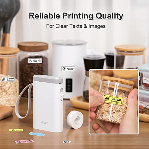 NELKO Label Maker Machine with Tape, P21 Portable Bluetooth Label Printer, Wireless Built-in Cutter Sticker Maker Mini Label Makers with Multiple Templates for Organizing Storage Office Home, White