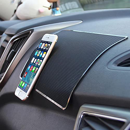 Car Dashboard Anti-Slip Rubber Pad, 10.6 x 5.9 Universal Non-Slip Car Magic Dashboard Sticky Adhesive Mat for Phones Sunglasses Keys Electronic Devices and More Use (Black/Grid)