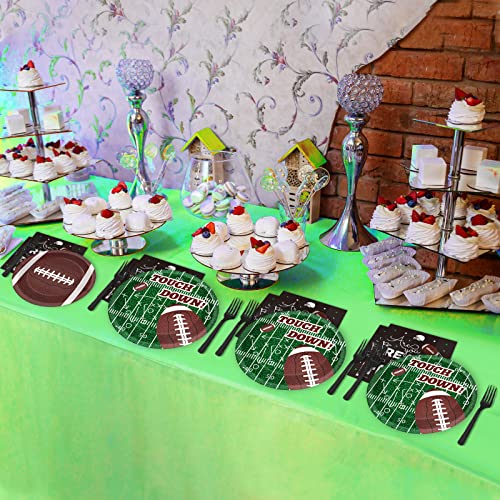 ZOIIWA 96 Pieces Football Tableware Set 24 Guests for Football Birthday Table Decorations Supplies Touchdown Football Game Day Party Dessert Plates Napkins Forks Birthday Party Favors