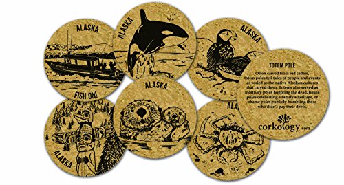 Corkology Alaska Whale Coaster Set, Cork