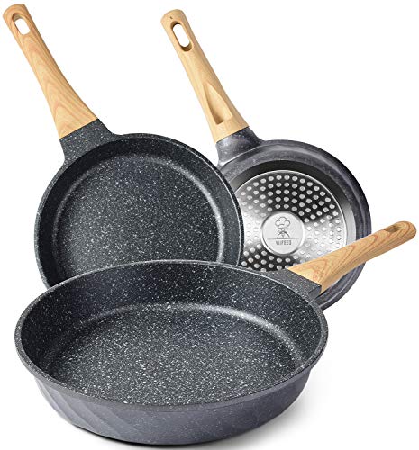 YIIFEEO Frying Pans Nonstick, Induction Frying Pan Set Granite Skillet Pans for Cooking Omelette Pan Cookware Set with Heat-Resistant Handle, Christmas Gift for Women (8" &9.5" &11")