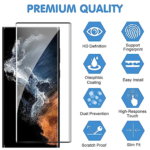 letosan 3 Pack Galaxy S22 Ultra Screen Protector, HD Clear Tempered Glass, Fingerprint Unlock, 3D Curved, Scratch Resistant, Bubble-Free for Samsung Galaxy S22 Ultra 5G Glass Screen Protector