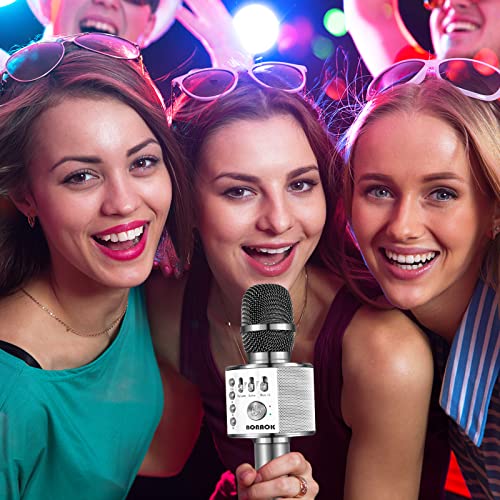 BONAOK Wireless Bluetooth Karaoke Microphone, 3-in-1 Portable Handheld Mic Speaker for All Smartphones,Gifts for Boys Kids Adults All Age Q37(Space Gray)