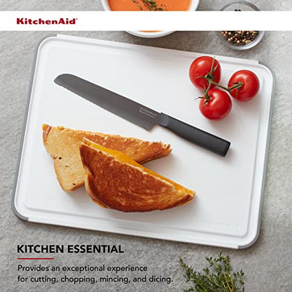 KitchenAid Classic Plastic Cutting Board with Perimeter Trench and Non Slip Edges, Dishwasher Safe, 11 inch x 14 inch, White and Gray