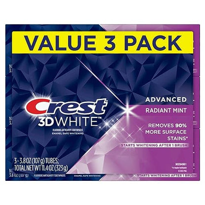 Crest 3D White Toothpaste Radiant Mint, 3.8 Oz (Pack of 3)