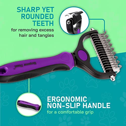 Maxpower Planet Pet Grooming Brush - Double Sided Shedding and Dematting Undercoat Rake for Dogs, Cats - Extra Wide Dog Grooming Brush, Dog Brush for Shedding, Cat Brush, Dog Brush, Pet Comb, Purple