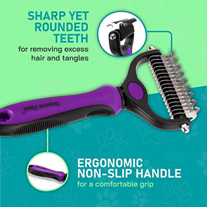 Maxpower Planet Pet Grooming Brush - Double Sided Shedding and Dematting Undercoat Rake for Dogs, Cats - Extra Wide Dog Grooming Brush, Dog Brush for Shedding, Cat Brush, Dog Brush, Pet Comb, Purple