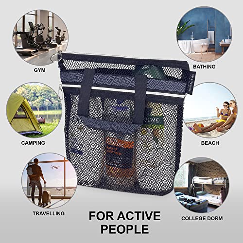 DV Lifestyle Mesh Shower Caddy Portable 10.2x9.9'' Shower Bag with Zipper & 2 Pockets. Shower Tote Ideal for Gym, Travel, Camp, Beach, for Sunscreen, Dorm & College Essentials (Black)