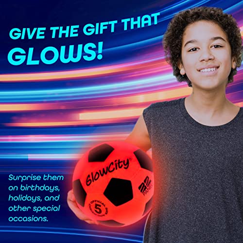 Glow in The Dark Soccer Ball- Light Up, Indoor or Outdoor Soccer Balls with 2 LED Lights and Pre-Installed Batteries - Gift Ideas for Teen Boys and Girls