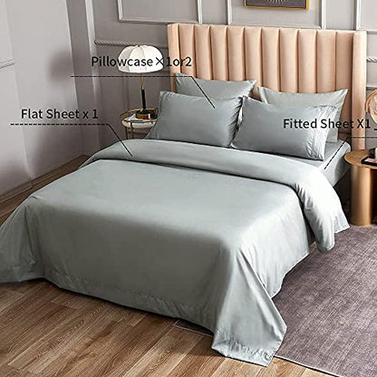 DERBELL Bed Sheet Set - Brushed Microfiber Bedding - Bedding Sheets & Pillowcases - Deep Pockets - Easy Fit - Breathable & Cooling Sheets - 4 Piece King Light Gray